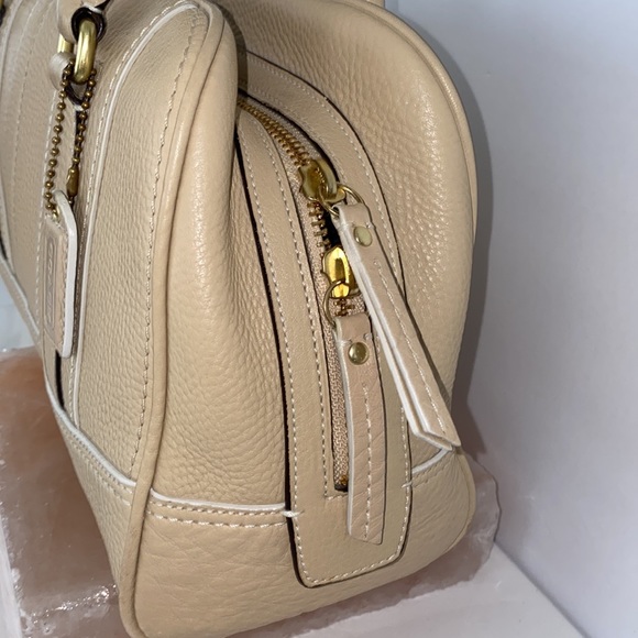 COACH 10526 Satchel Pepled Shoulder Bag Hand Bag Leather Beige - Picture 8 of 16
